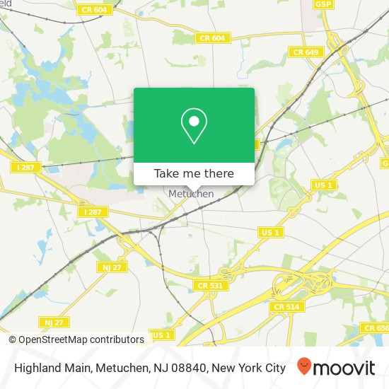 Mapa de Highland Main, Metuchen, NJ 08840