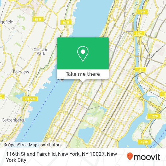 116th St and Fairchild, New York, NY 10027 map