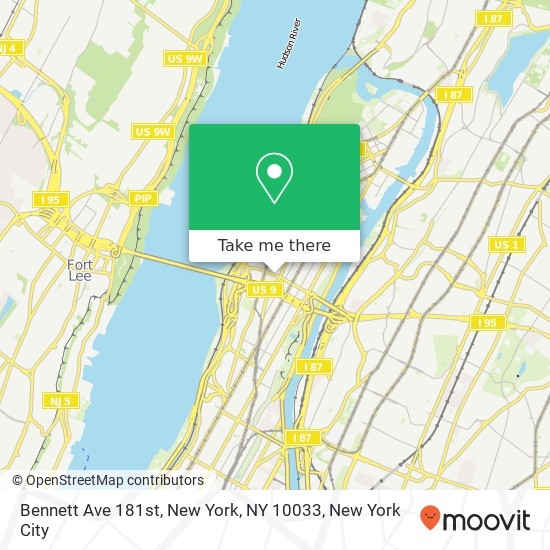 Bennett Ave 181st, New York, NY 10033 map
