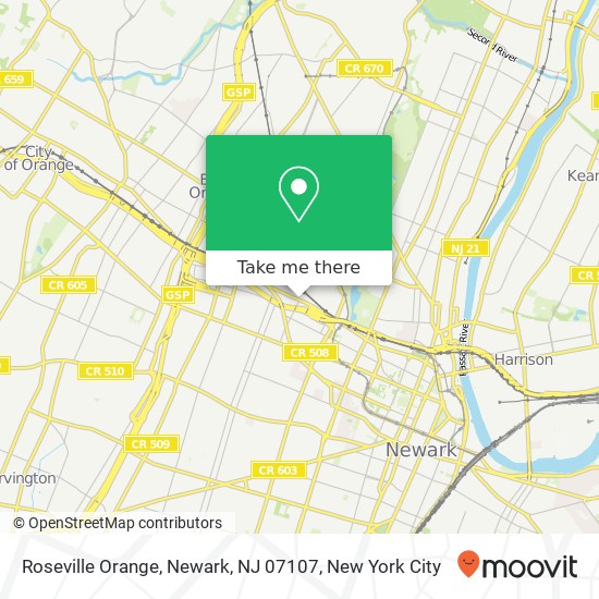Mapa de Roseville Orange, Newark, NJ 07107