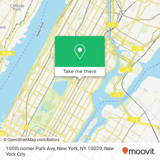 Mapa de 100th corner Park Ave, New York, NY 10029