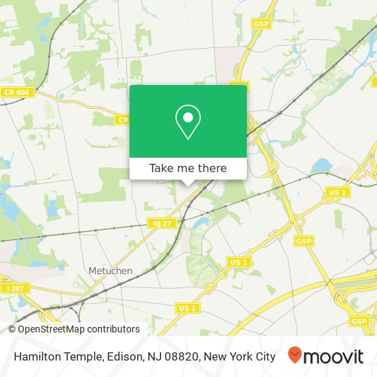 Mapa de Hamilton Temple, Edison, NJ 08820