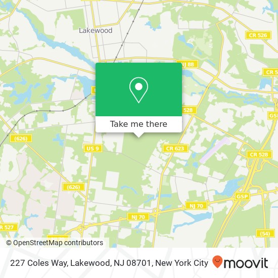 Mapa de 227 Coles Way, Lakewood, NJ 08701