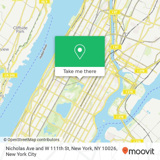 Nicholas Ave and W 111th St, New York, NY 10026 map