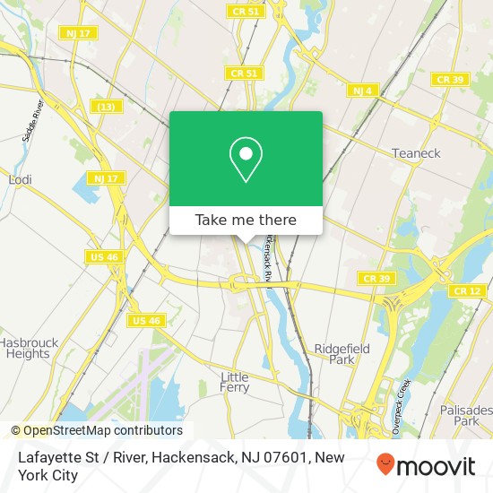 Mapa de Lafayette St / River, Hackensack, NJ 07601