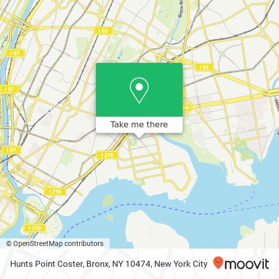 Mapa de Hunts Point Coster, Bronx, NY 10474