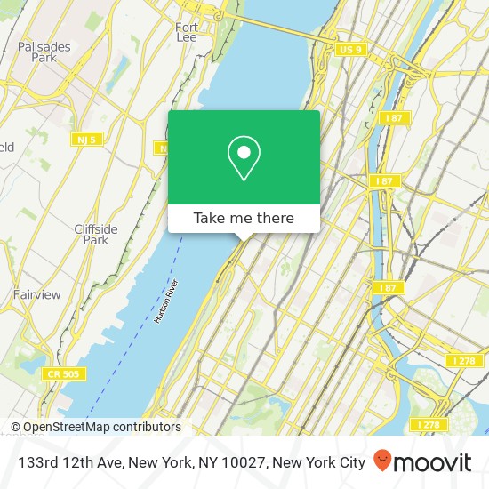 Mapa de 133rd 12th Ave, New York, NY 10027