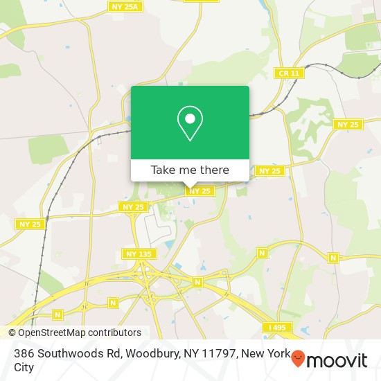 Mapa de 386 Southwoods Rd, Woodbury, NY 11797