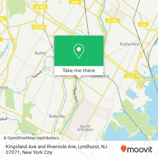 Mapa de Kingsland Ave and Riverside Ave, Lyndhurst, NJ 07071