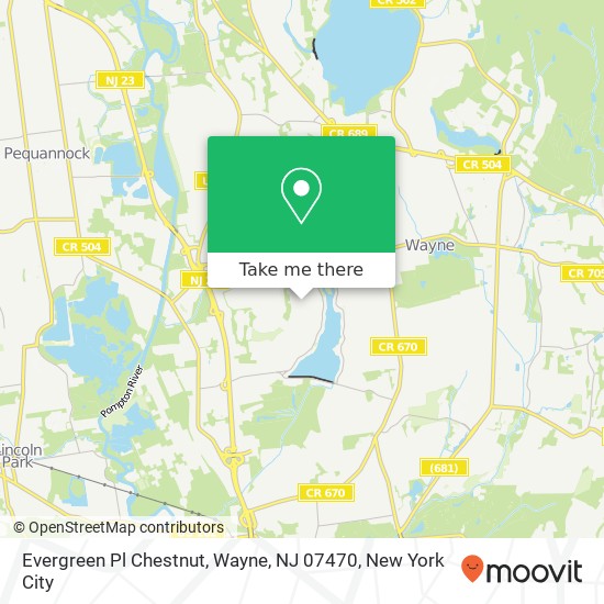 Mapa de Evergreen Pl Chestnut, Wayne, NJ 07470