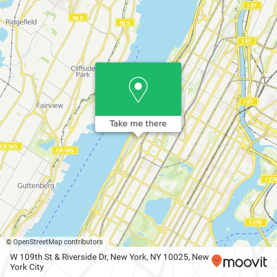 W 109th St & Riverside Dr, New York, NY 10025 map