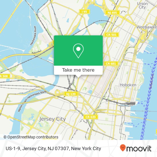 Mapa de US-1-9, Jersey City, NJ 07307