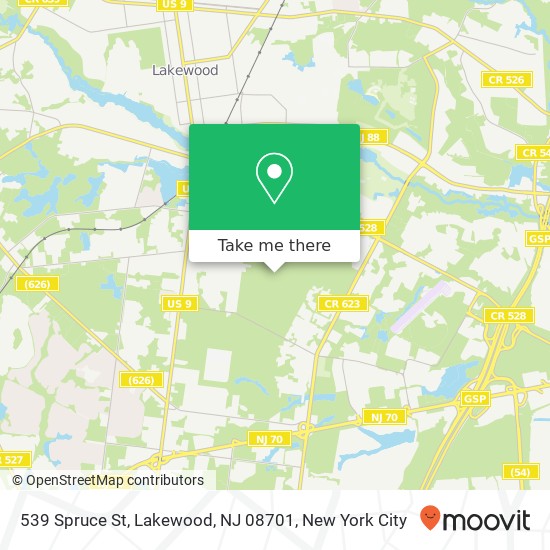Mapa de 539 Spruce St, Lakewood, NJ 08701
