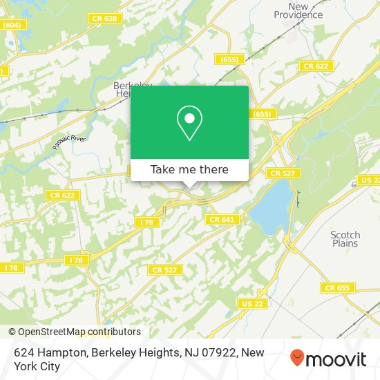 Mapa de 624 Hampton, Berkeley Heights, NJ 07922