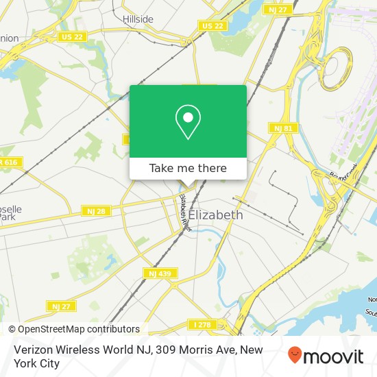 Mapa de Verizon Wireless World NJ, 309 Morris Ave