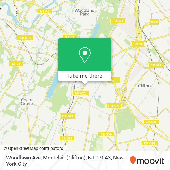 Mapa de Woodlawn Ave, Montclair (Clifton), NJ 07043