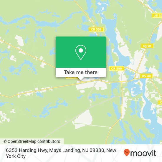 Mapa de 6353 Harding Hwy, Mays Landing, NJ 08330