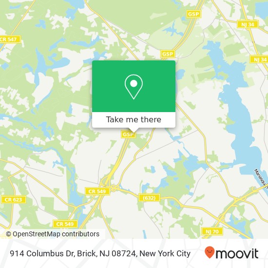 Mapa de 914 Columbus Dr, Brick, NJ 08724