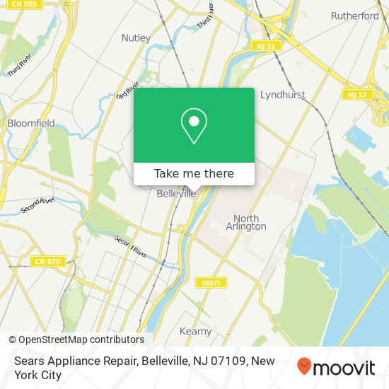 Mapa de Sears Appliance Repair, Belleville, NJ 07109