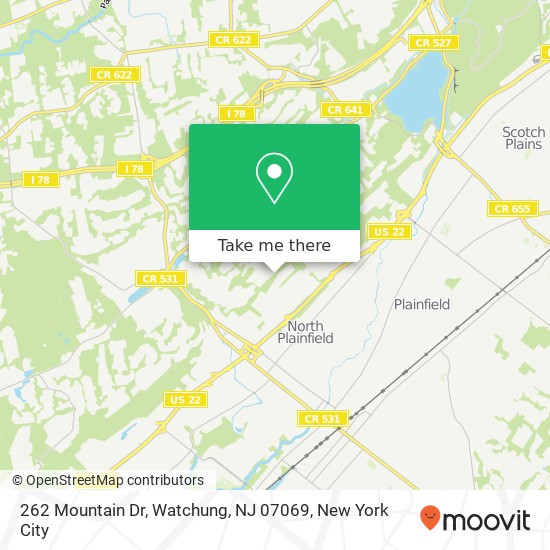 Mapa de 262 Mountain Dr, Watchung, NJ 07069