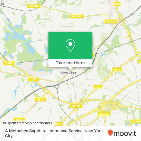 A Metuchen Sapphire Limousine Service map