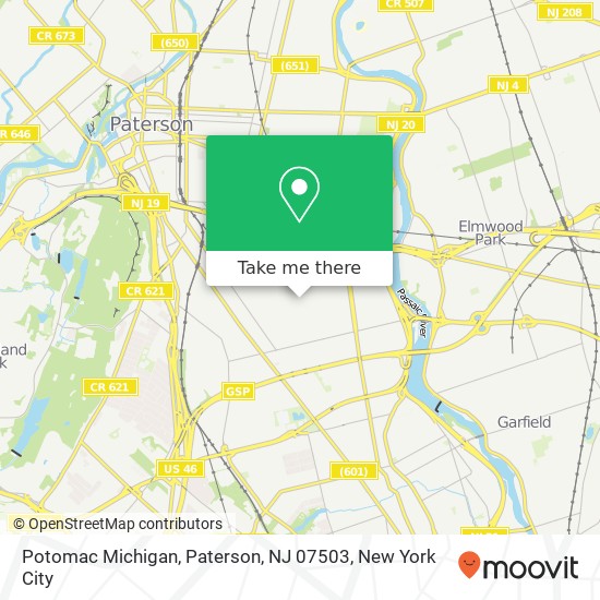 Mapa de Potomac Michigan, Paterson, NJ 07503