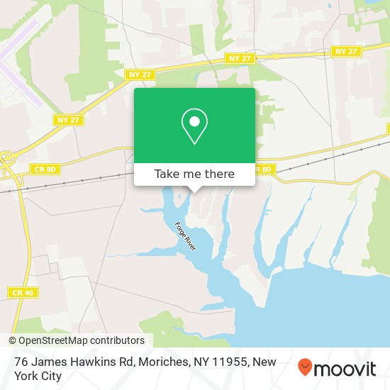 Mapa de 76 James Hawkins Rd, Moriches, NY 11955