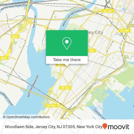 Mapa de Woodlawn Side, Jersey City, NJ 07305