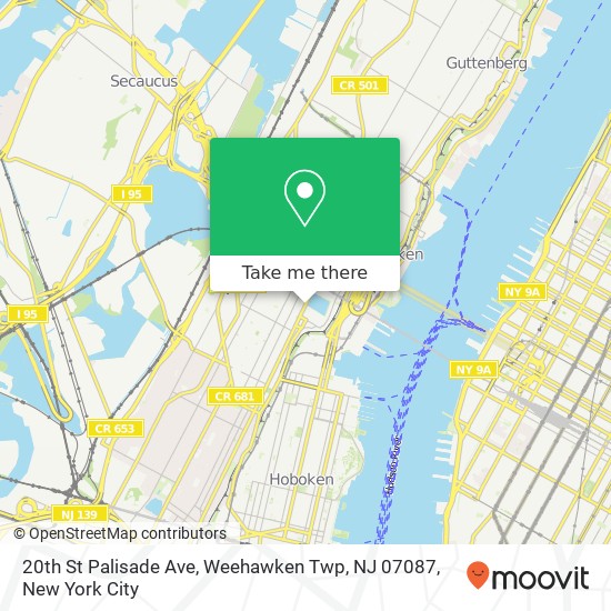 Mapa de 20th St Palisade Ave, Weehawken Twp, NJ 07087