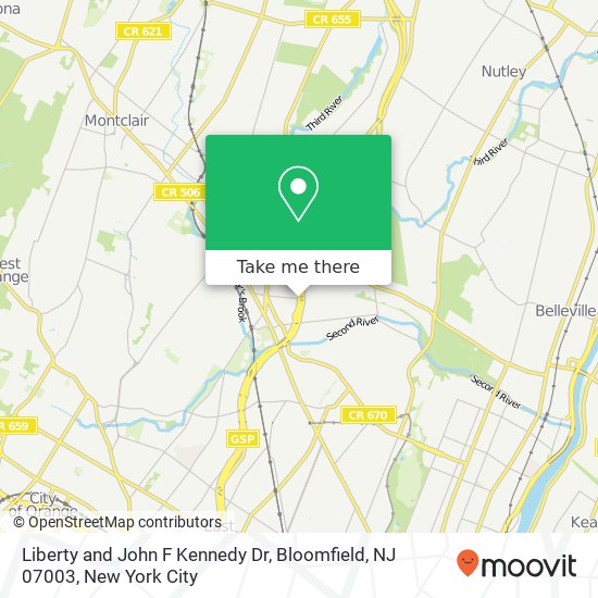 Liberty and John F Kennedy Dr, Bloomfield, NJ 07003 map