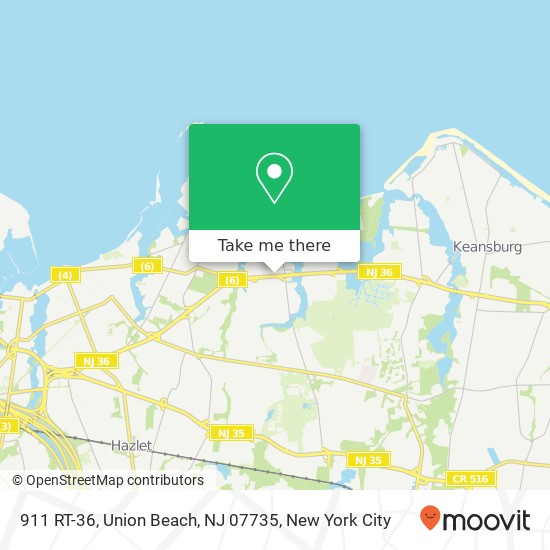 Mapa de 911 RT-36, Union Beach, NJ 07735