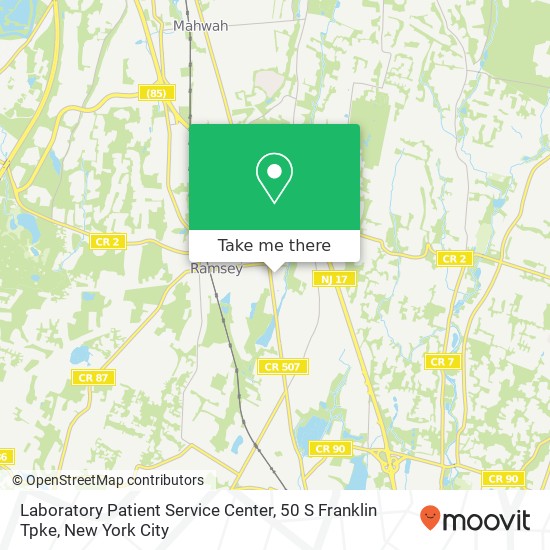 Mapa de Laboratory Patient Service Center, 50 S Franklin Tpke