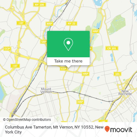 Mapa de Columbus Ave Tamerton, Mt Vernon, NY 10552