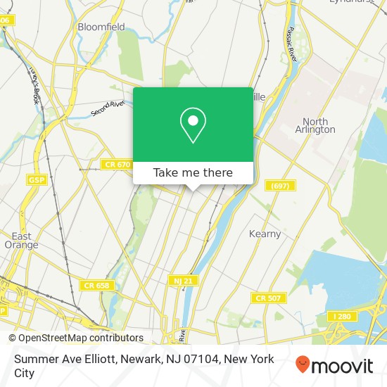 Mapa de Summer Ave Elliott, Newark, NJ 07104