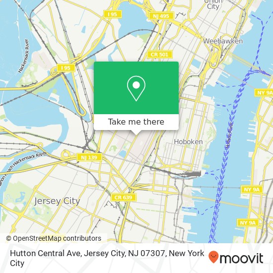 Mapa de Hutton Central Ave, Jersey City, NJ 07307