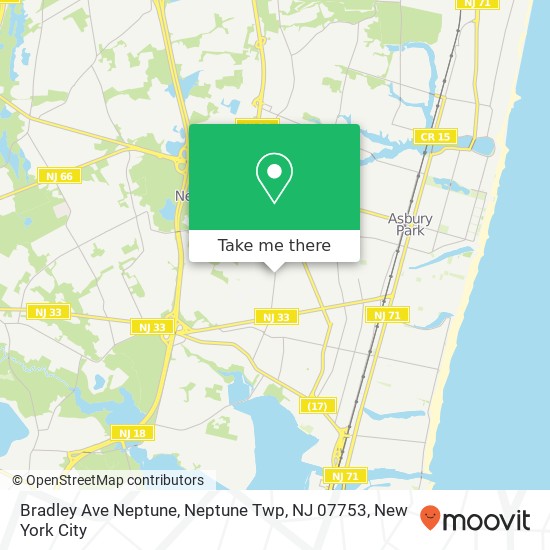 Mapa de Bradley Ave Neptune, Neptune Twp, NJ 07753