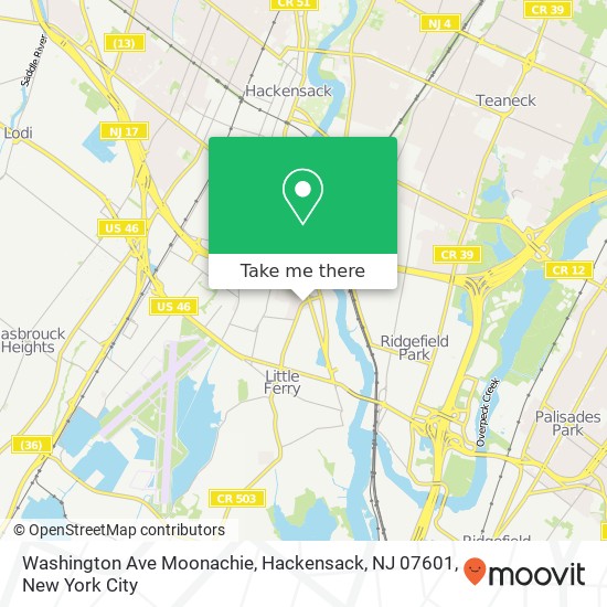 Mapa de Washington Ave Moonachie, Hackensack, NJ 07601