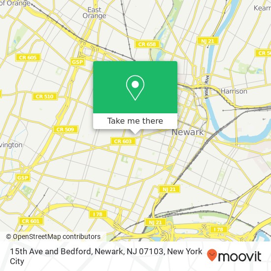 15th Ave and Bedford, Newark, NJ 07103 map
