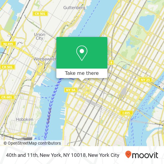 40th and 11th, New York, NY 10018 map