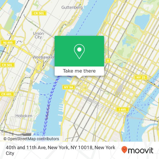 40th and 11th Ave, New York, NY 10018 map