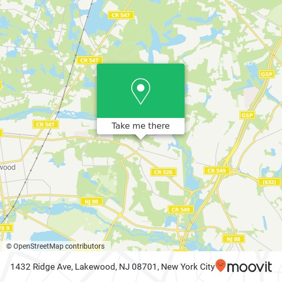 Mapa de 1432 Ridge Ave, Lakewood, NJ 08701