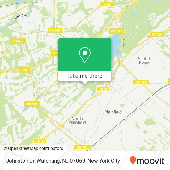 Mapa de Johnston Dr, Watchung, NJ 07069