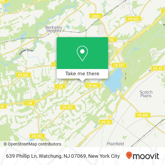 639 Phillip Ln, Watchung, NJ 07069 map