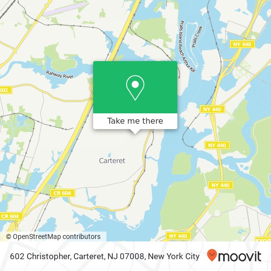 Mapa de 602 Christopher, Carteret, NJ 07008