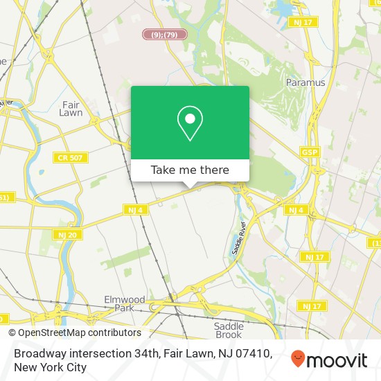 Mapa de Broadway intersection 34th, Fair Lawn, NJ 07410