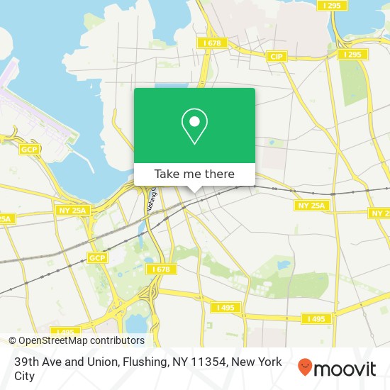 39th Ave and Union, Flushing, NY 11354 map
