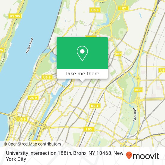 Mapa de University intersection 188th, Bronx, NY 10468