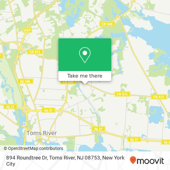 Mapa de 894 Roundtree Dr, Toms River, NJ 08753