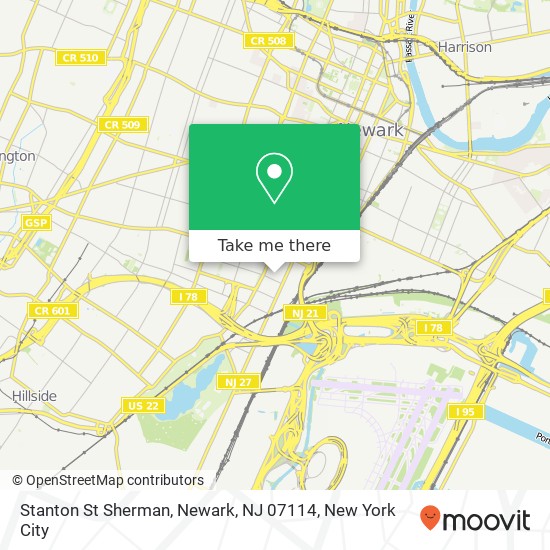 Mapa de Stanton St Sherman, Newark, NJ 07114