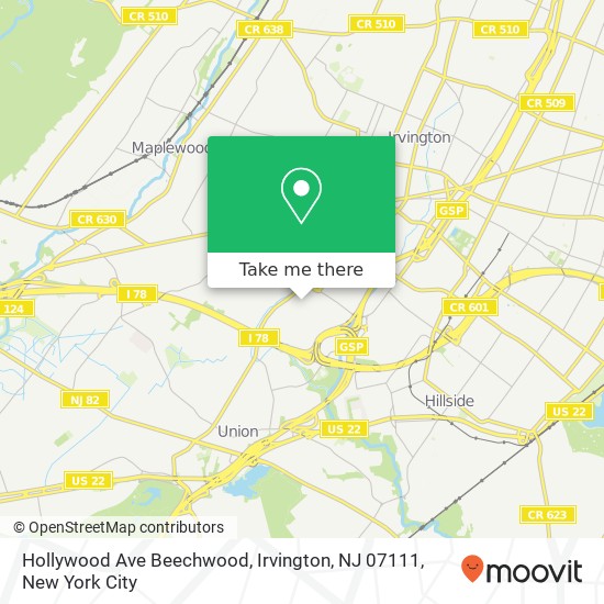 Mapa de Hollywood Ave Beechwood, Irvington, NJ 07111